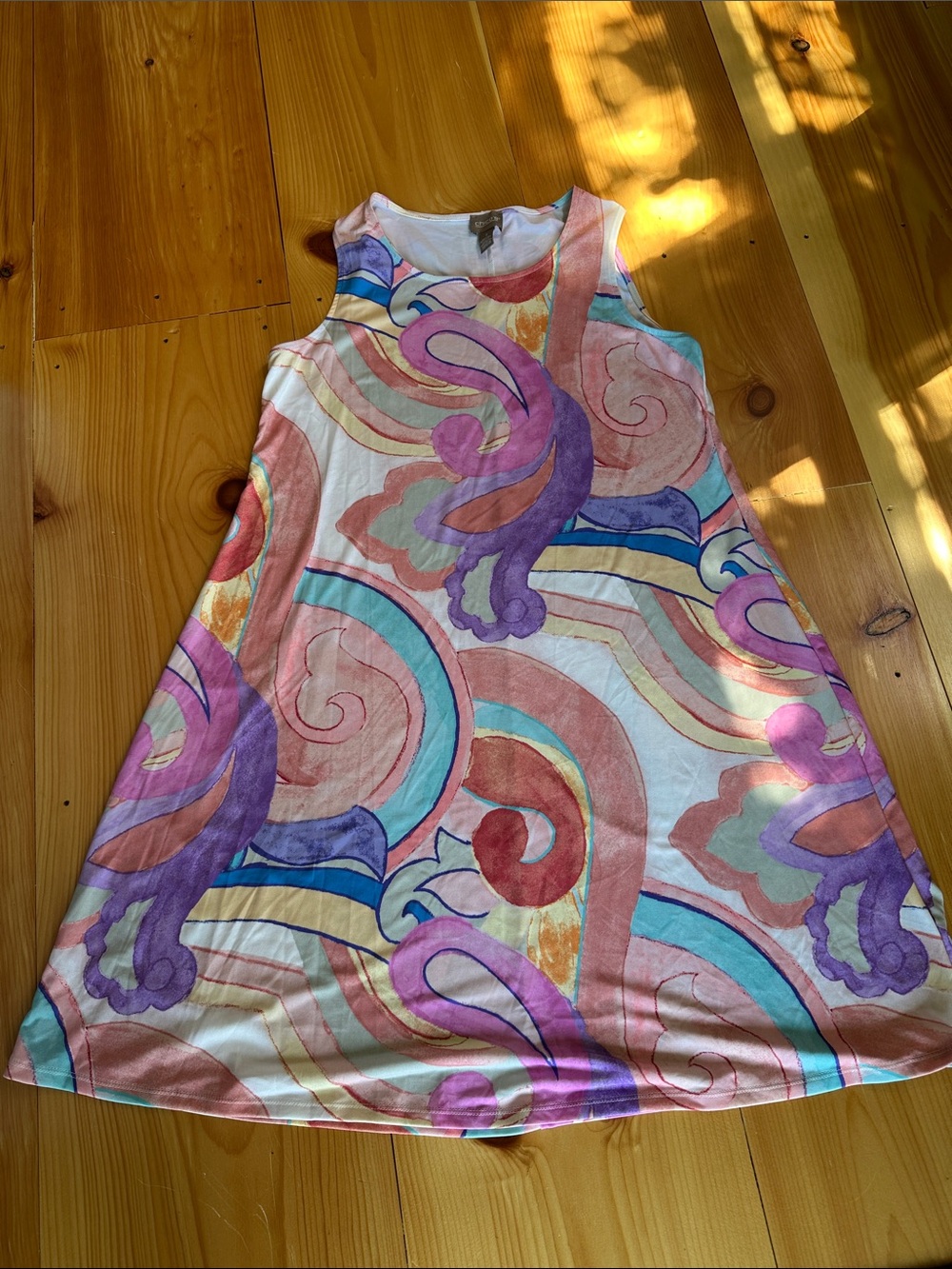 Chico's Sleeveless Swirl Print A-Line Dress - Pink, Purple, Teal, Coral